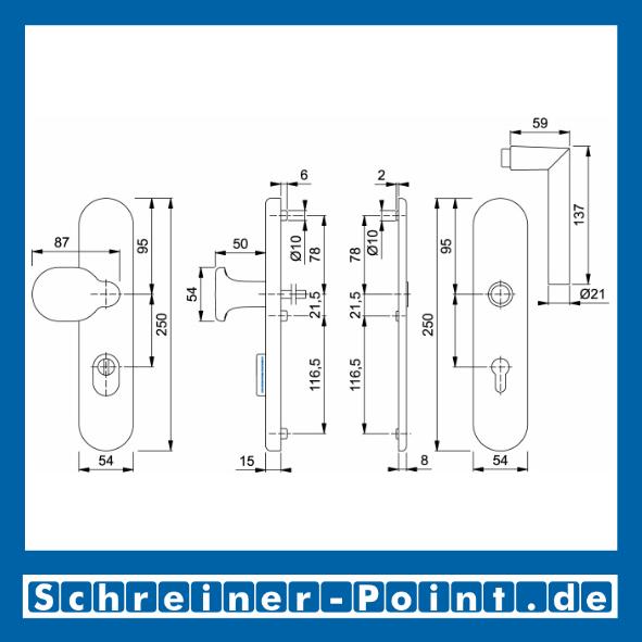 Schutzbeschlag Hoppe Amsterdam Aluminium F1 Natur 86G/3332ZA/3310/1400 ES1 (SK2), 3349136, 3349128